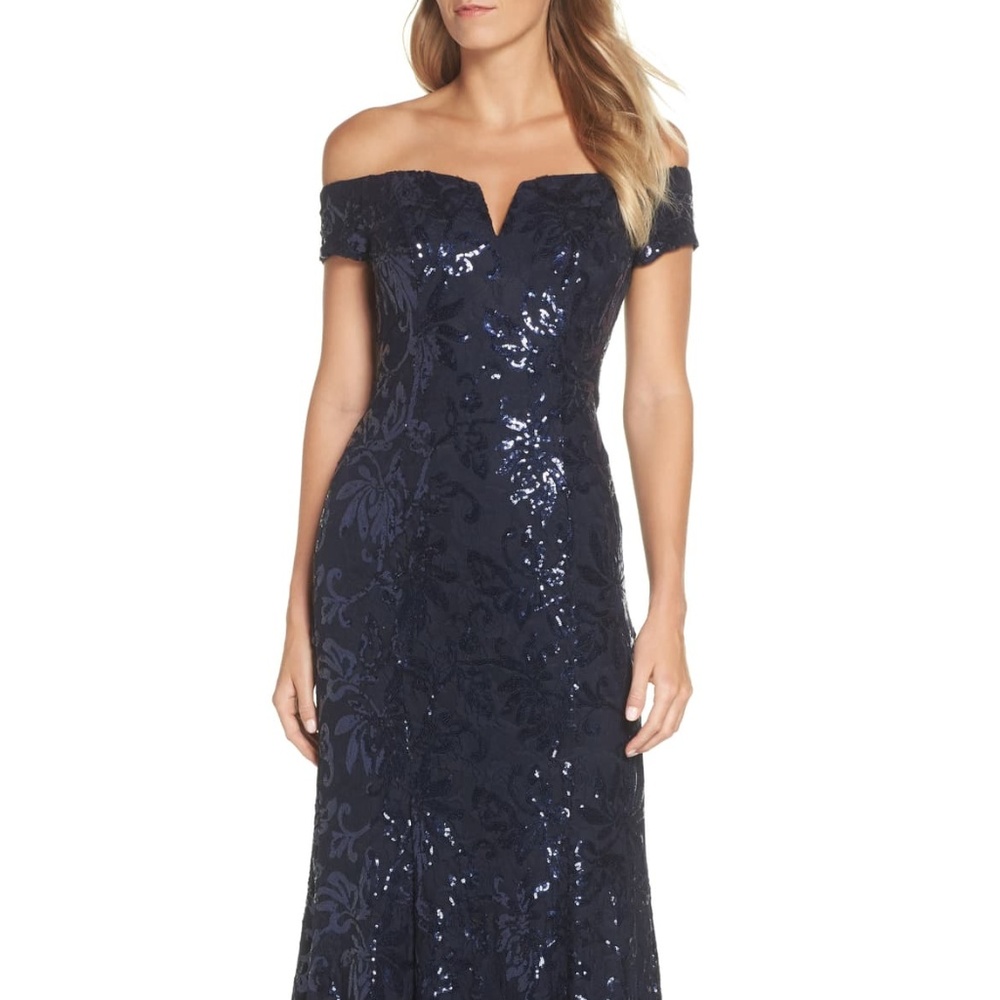 Vince Camuto Off the Shoulder Sequin Gown